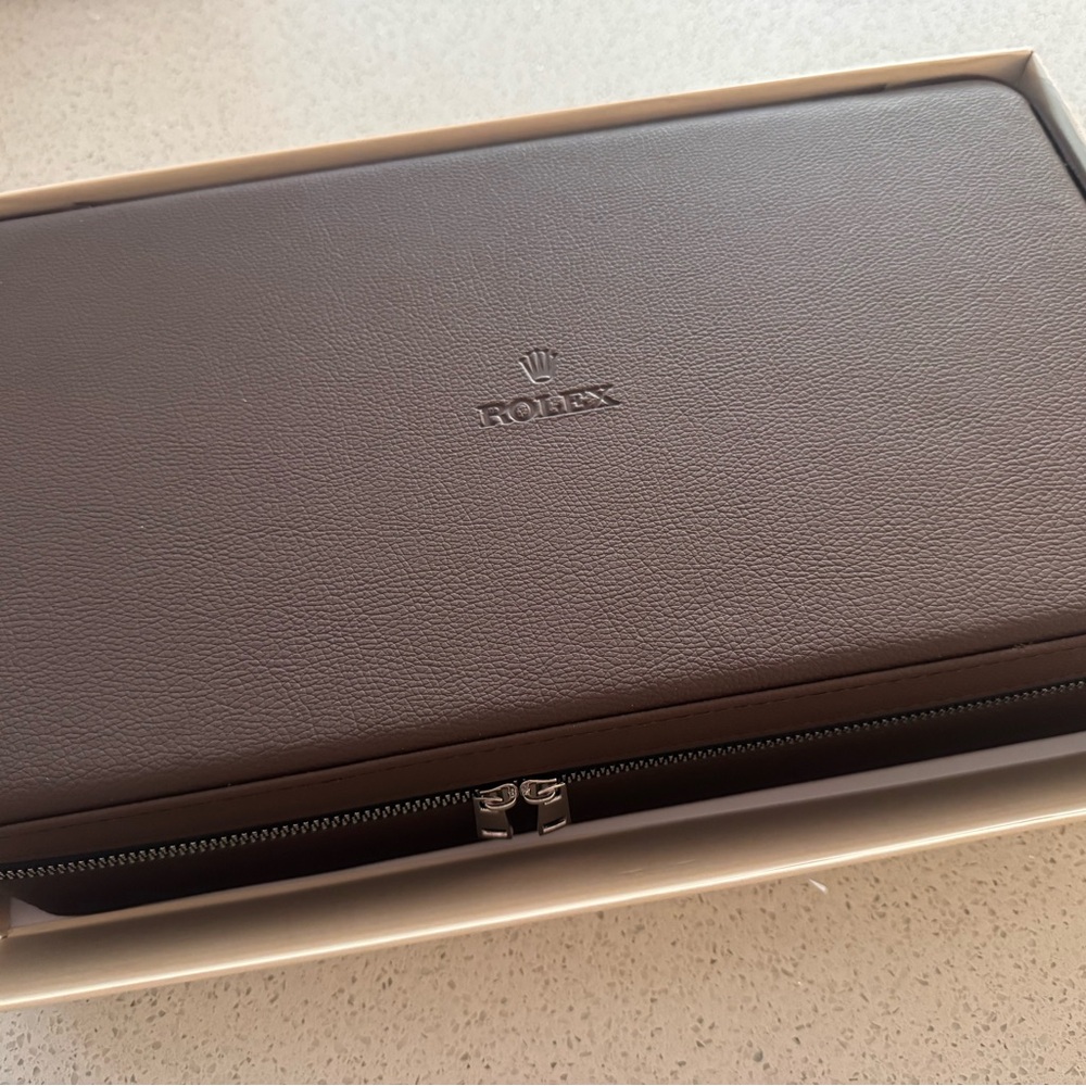 Rolex Dark Brown Leather Watch Storage Zippered Case
